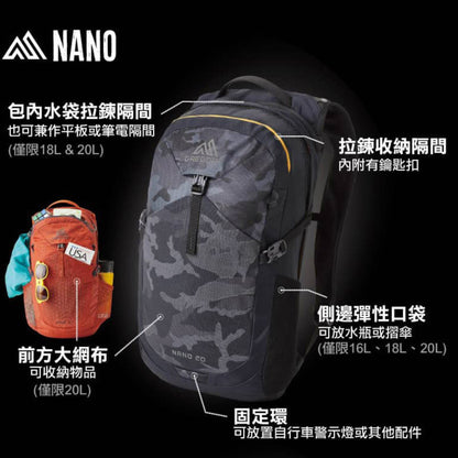 GREGORY NANO 多功能背包 16L 曜石黑 111497-0413