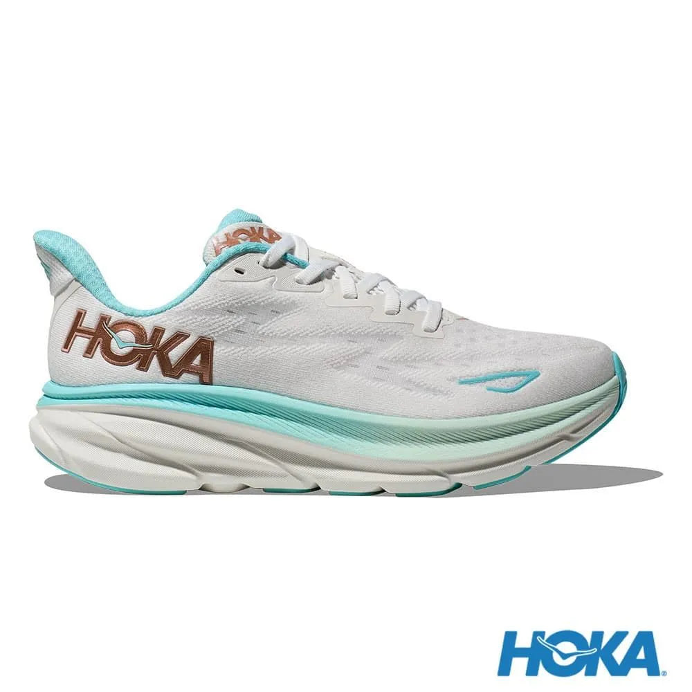 HOKA 女 Clifton 9 寬楦 路跑鞋 霜白色/玫瑰金 HO1132211FTRS