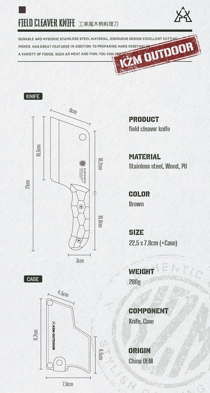 KZM 工業風木柄料理刀 K23T3K04